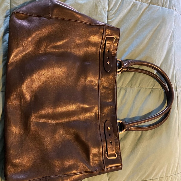 Large Black Leather Ann Taylor Satchel with Brass Hardware - Picture 8 of 10